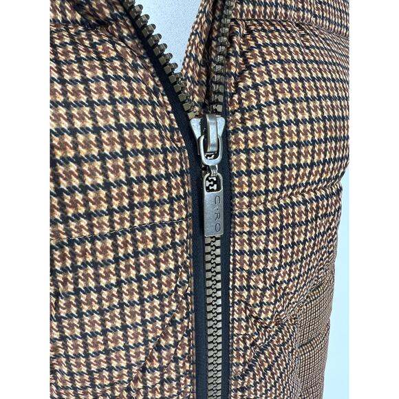 C-RO Denmark Houndstooth 2-Way Stretch Puffer Coat with Faux Fur Hood Size 4 - Picture 15 of 15